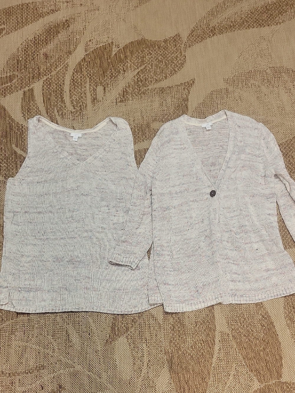 Light Heathered Cream Women's Knit Tank and Cardigan Set